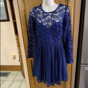 PromGirl Blue lace top lace up back short dress L